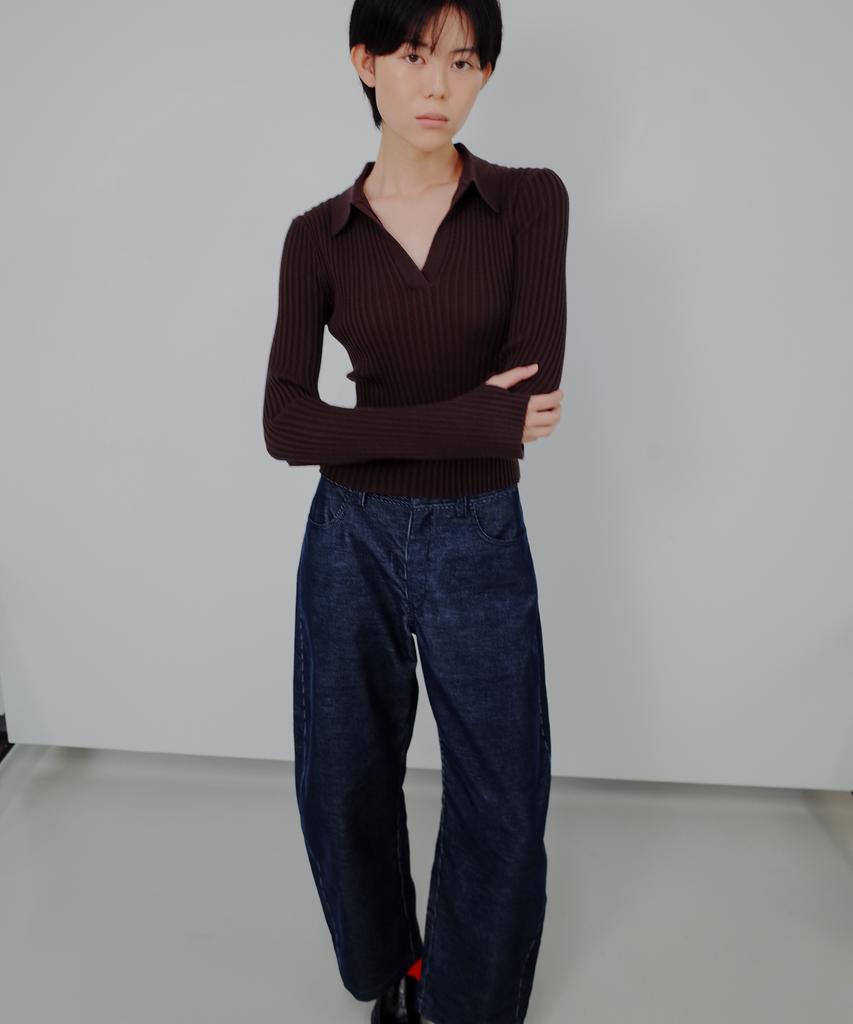 Gilyeong Denim Corduroy Barrel Pants_Navy