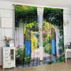2pcs Retro Garden Curtains - Ivy and Flower Landscape Design, 100% Polyester, Semi-Transparent, Machine Washable, for Patio, Gaz
