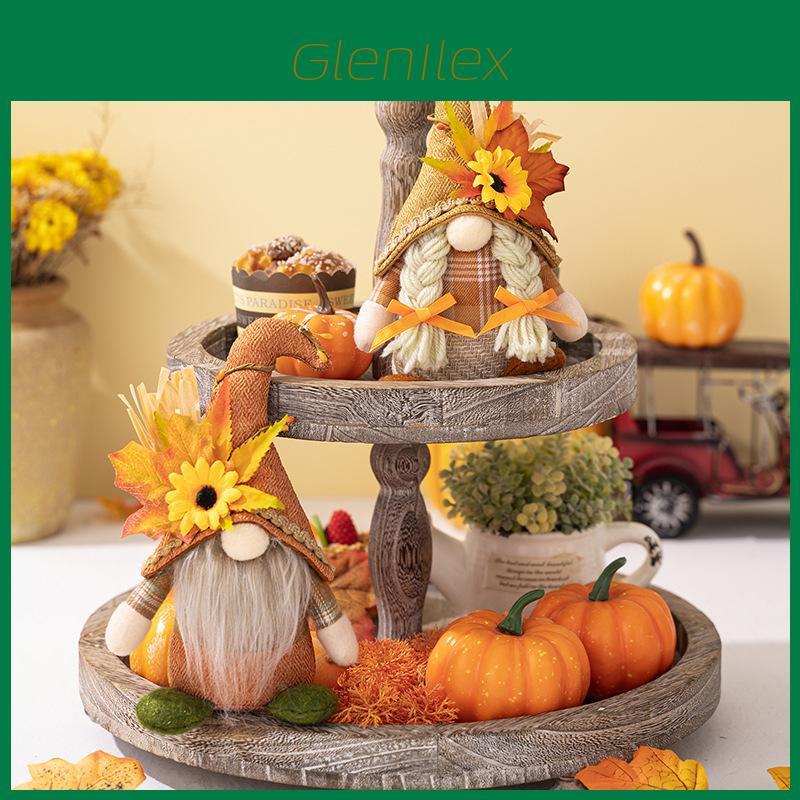 Festive Thanksgiving Decoration Standing Gnome Doll Adorned With Autumn Leaves And Hat