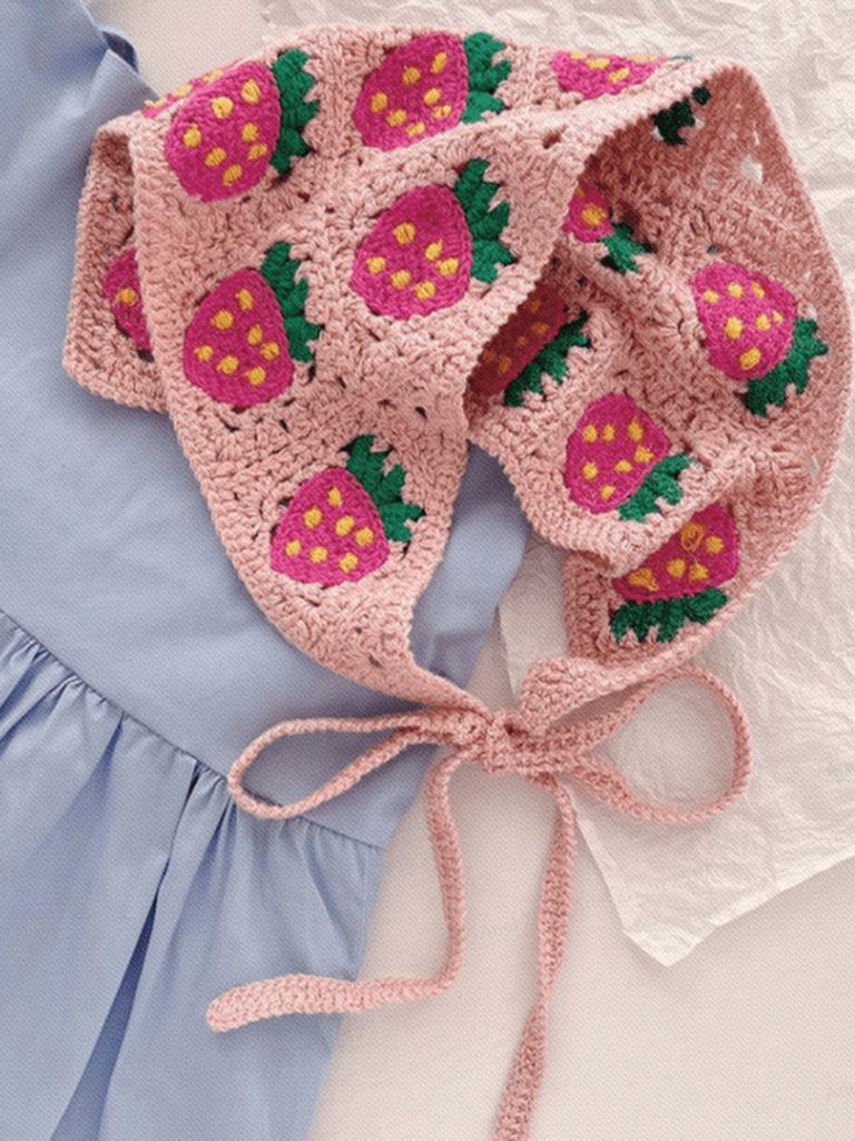 1pc Pink Crochet Bandana Headbands Ladies Girls Knitted Strawberry Headgear Hair Accessories For Hair Decoration