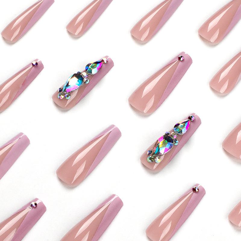 Wearable Nail Art Long Ballet Pink Wearable Nail Long Rhinestone Nail Art Finished Press on nail