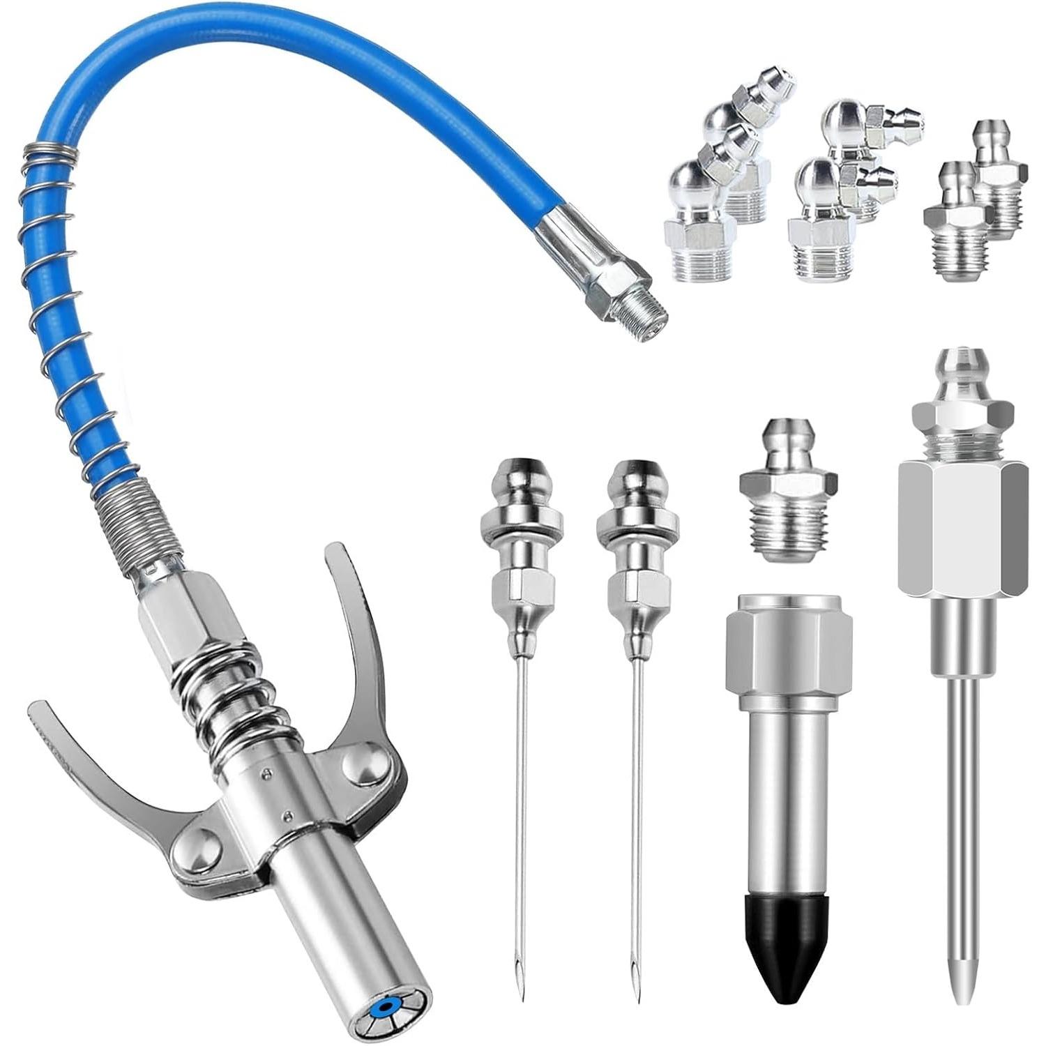 12PCS Grease Gun Tips Kit, Quick Connect Coupler with Grease Gun Hose, Precision Needle Tips for Automotive, Tractor, Industrial Lubrication синий
