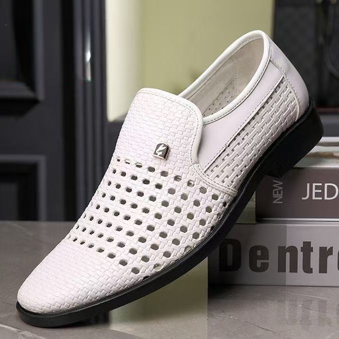 

Leather shoes men s summer hollow sandals breathable versatile hole shoes black one-pedal business dress casual men s shoes 44