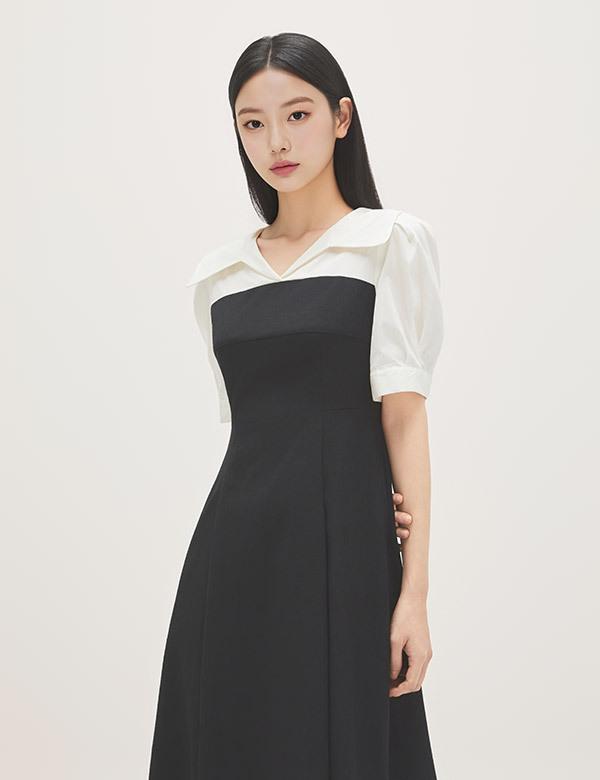ROEM Open Collar Woven Matching Long Dress Rmowg24R12