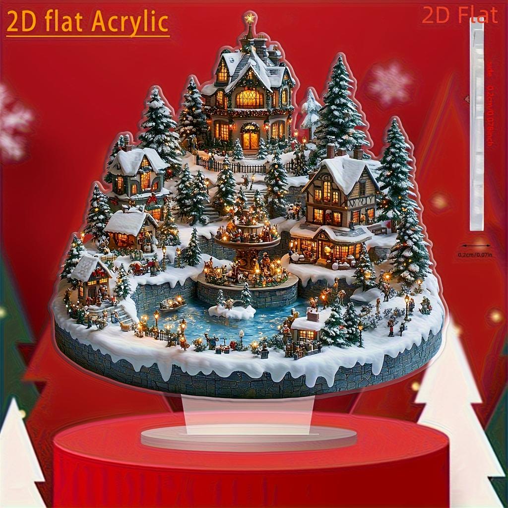 2D Flat Acrylic Christmas Village Decorations, Christmas Table Decorations, Study And Bedroom Holiday Decorations