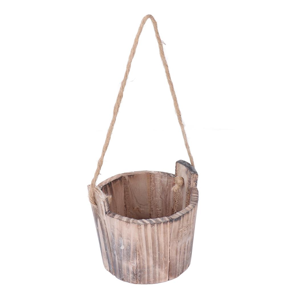 Barrel Planter Round Vintage Rustic Style Wall Hanging Wooden Garden Flower Pot for Garden Patio