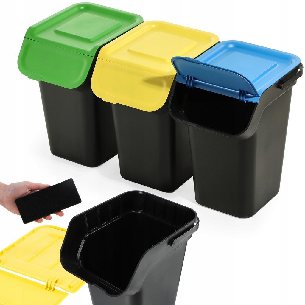 KADAX Trash Can 3x25L Set for Waste Sorting Container with Handle