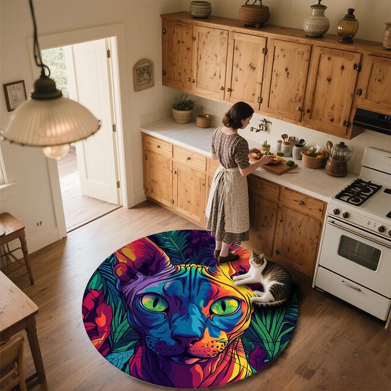 Sphynx Cat In Grass,Round Area Rug,Carpet Rug for Living Room Bedroom Sofa Playroom Decor,Non-slip Floor Mat