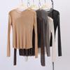Feiyuan Women's Semi-Sheer Long-Sleeve Top, Solid Color, Versatile Sexy Base Layer, Tummy Concealer, Spring 2026 Arrival