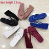 Women's Summer Wedge Heel Sandals - 7.5cm Solid Color High-Heeled Flip-Flops, Korean Style Mid-Heel Beach Slippers.