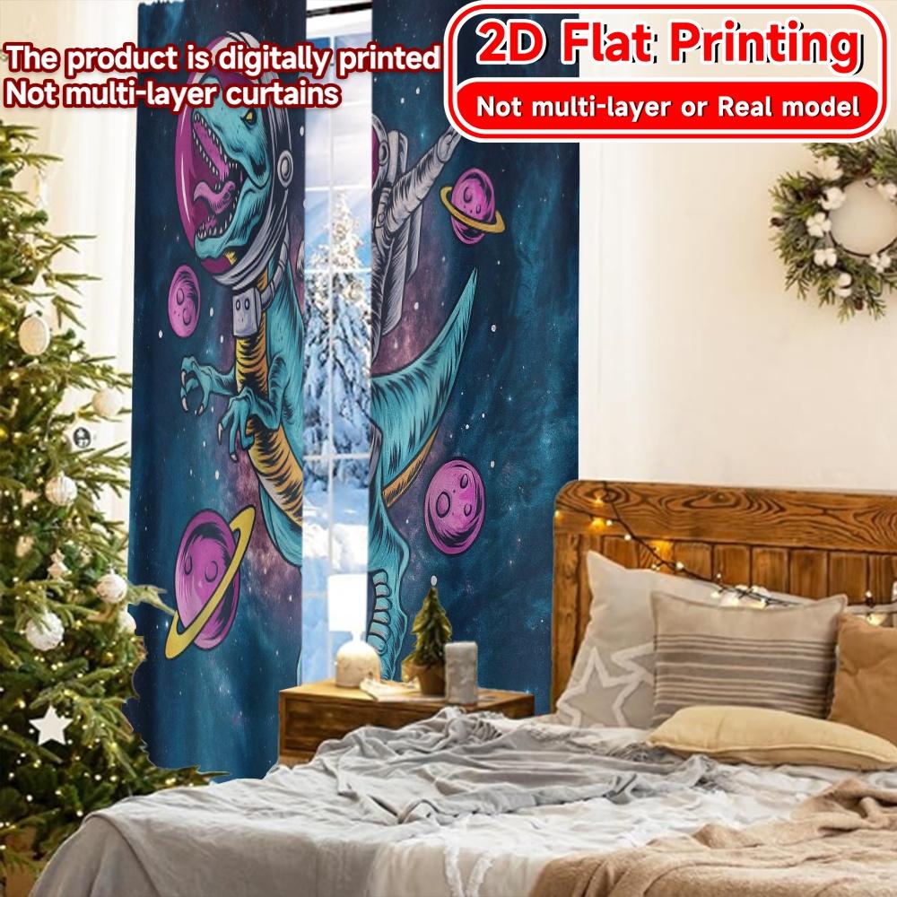 Flat Printing Curtains Without Rod Cosmic Explorer Festive Fashion Polyester Decorations Home Set Of 2 Made