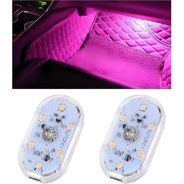 4 PCS Car LED Lights Interior Wireless, Super Bright 7 Colors Auto Interior Ambient Light With 6 Bright LED Lamp Beads, Portable USB Rechargeable Car