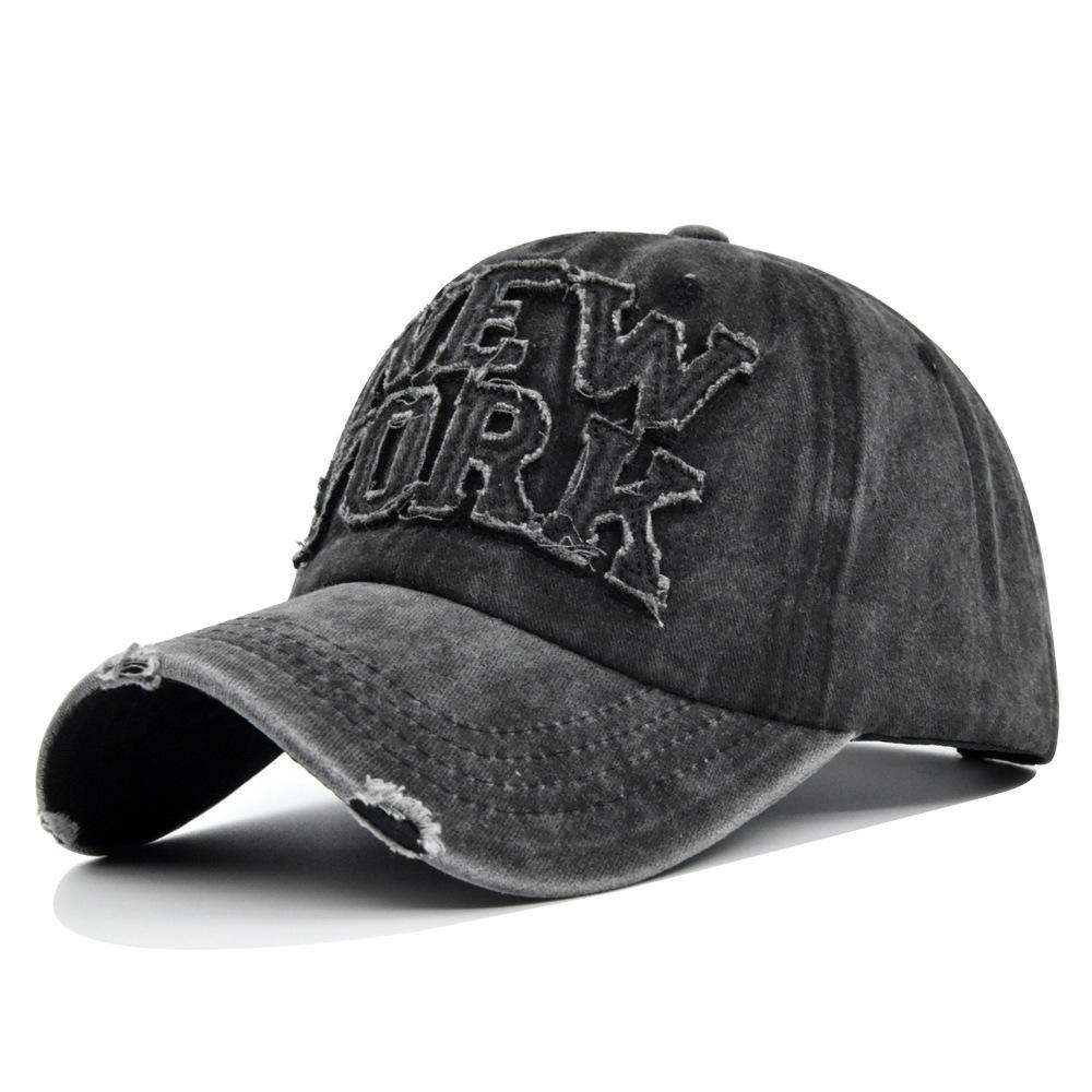 Washed distressed baseball cap stereoembroider peaked cap couple retro curved brim hat Adjustable