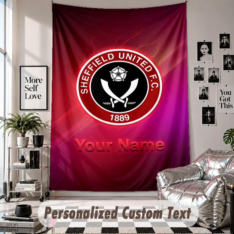 Wall Hanging Tapestry With Custom Name & Text, Sheffield United FC Decorative Tapestry For Bedroom
