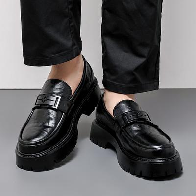 20252025 Plateau-Muffin-Absatzschuhe Herren Metallschließe Einschlupfschuhe Herren Übergröße Kleine Lederschuhe