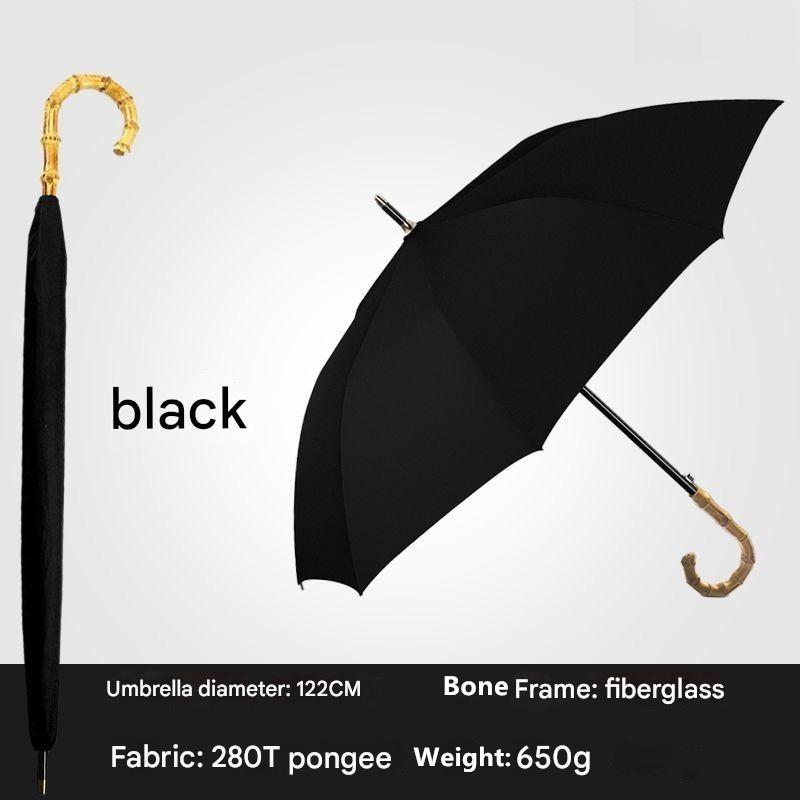 High-end Retro Rattan Bamboo Curved Handle Umbrella Enlarged Sturdy Windproof and Rainproof Business Golf Umbrella чёрный