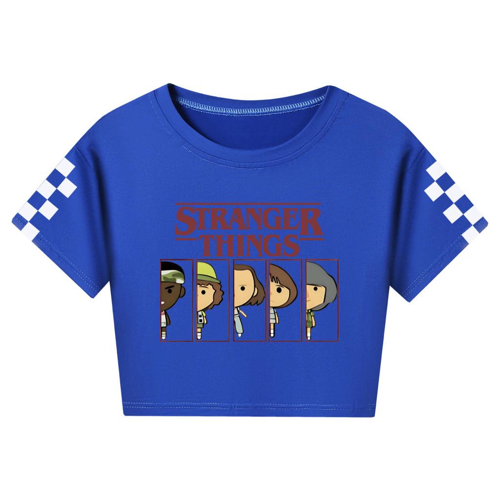 5248 Kids Girls Stranger Print Short Sleeves Short Styles Cotton T-Shirt