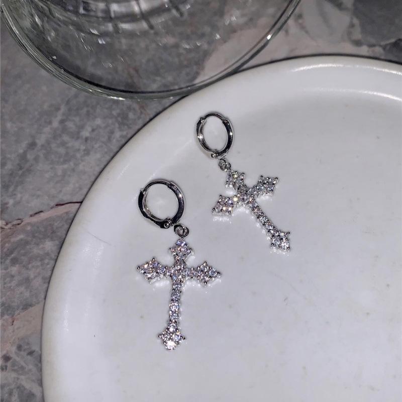Korean Fashion Zircon Crystal Cross Women Drop Earrings For Gothic Punk Hip Hop Female Piercing Drop Earrings Party Jewelry Gift