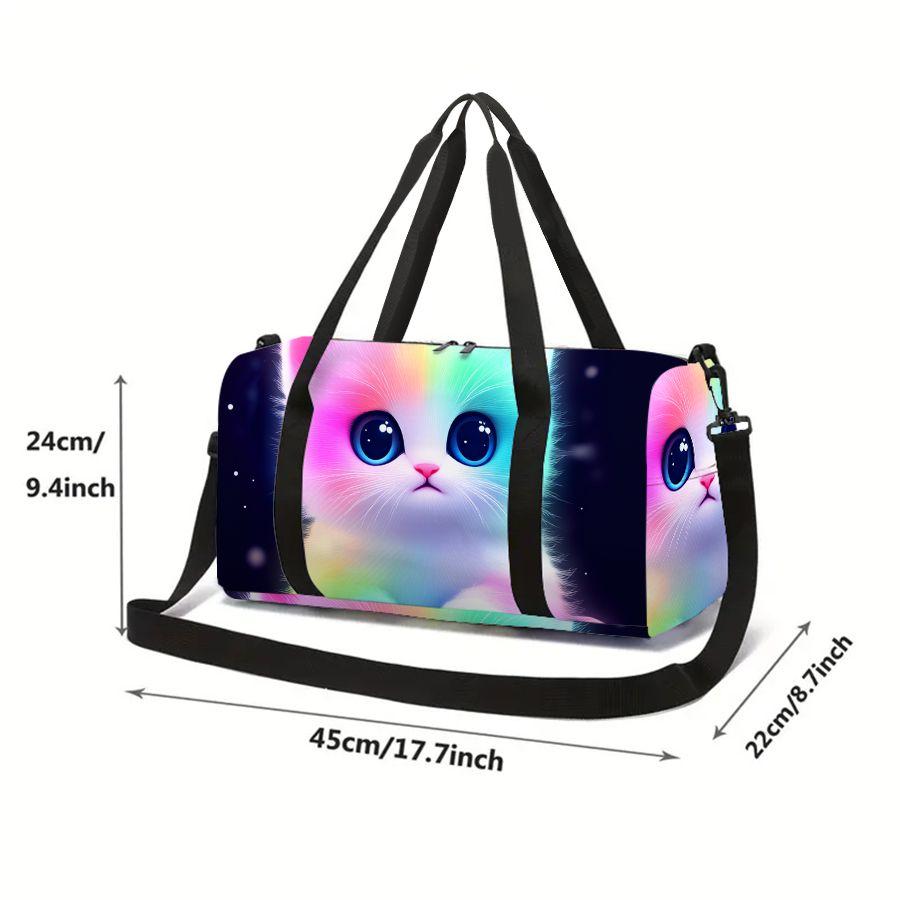 Bolsa de equipaje grande con estampado de gato lindo para niño/niña Mejor regalo Dibujos animados 2D Bolsas de viaje al aire libre Bolsa de fitness para niños