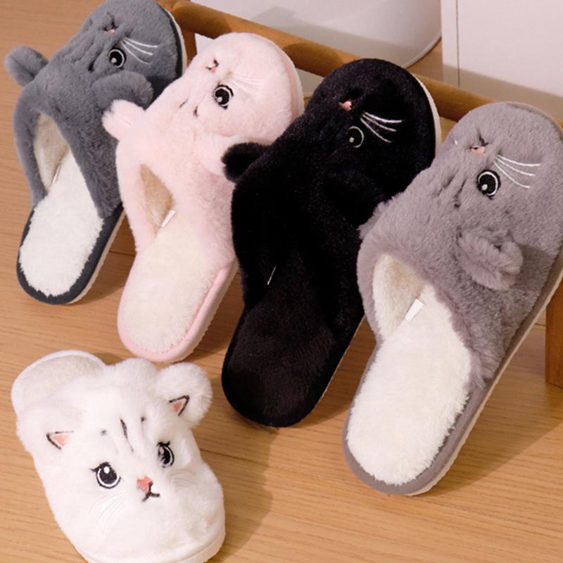 Mode Niedliche Rosa Katze Baumwollpantoffeln Damen Bequem Indoor Weiche Sohle Warme Flauschige Pantoffeln Frau Anti-Rutsch Zuhause Plüsch Pantoletten Paarschuhe