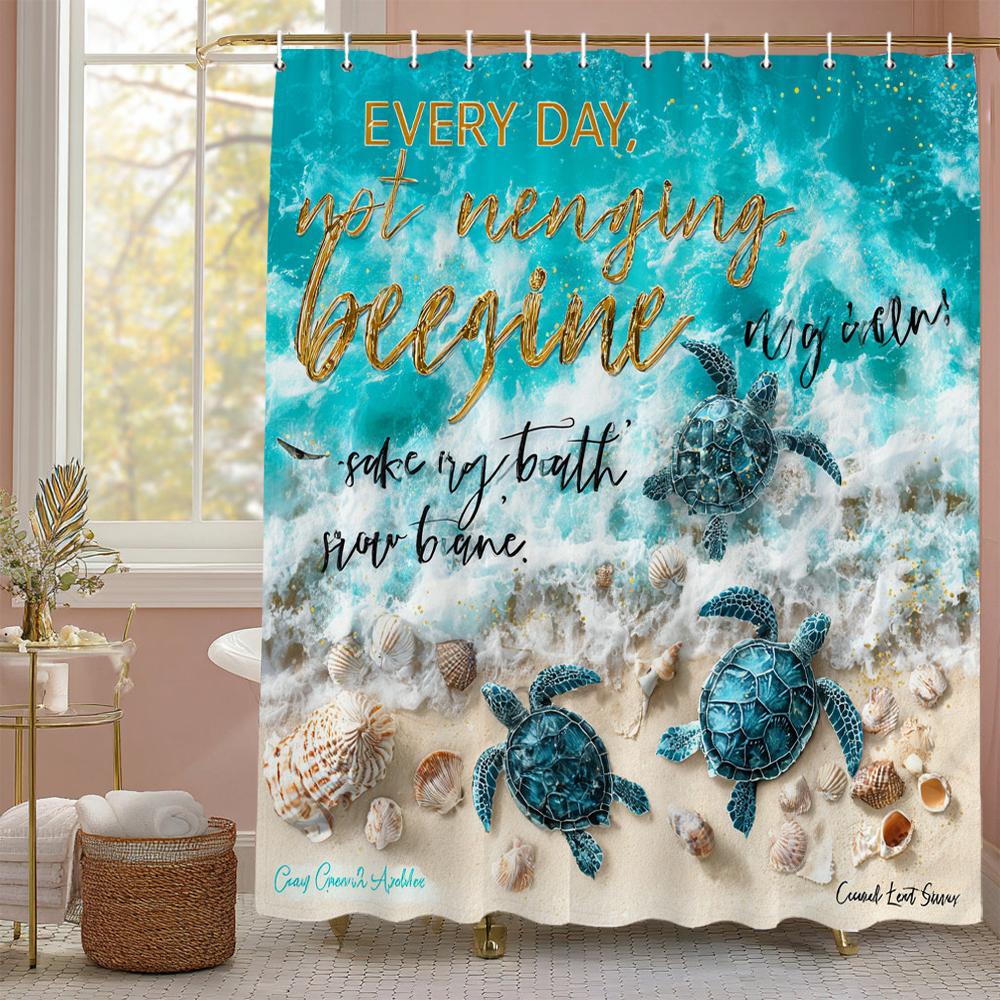 

Ocean Shell sea turtle Beach Shower Curtain, Bathroom Decorative Shower Curtain, Waterproof Shower Curtain with Hooks 90x180cm-35x70in