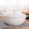 White Ceramic Double-Eared Soup Pot with Lid, Large Capacity Stew and Rice Bowl, Microwave Safe Steamed Egg Basin.