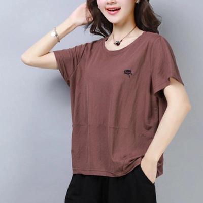 Damen Übergröße Besticktes Kurzarm-T-Shirt - Sommer Lockerer Schnitt für Mütter mittleren Alters