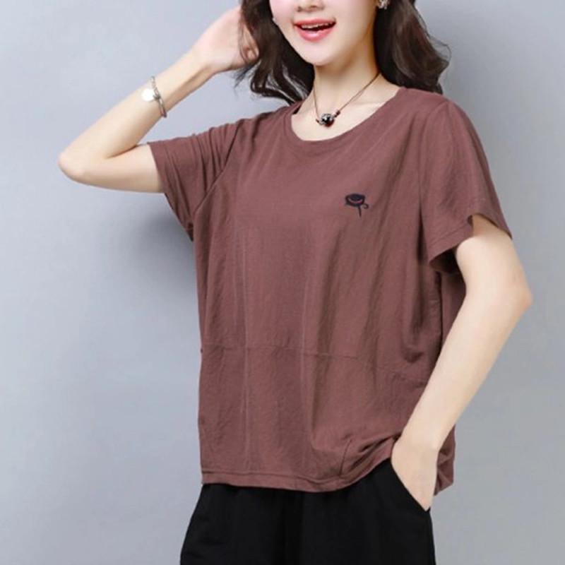 

Женская футболка большого размера с вышивкой, с коротким рукавом - Летняя свободная посадка для мам среднего возраста XL 115-130 jin