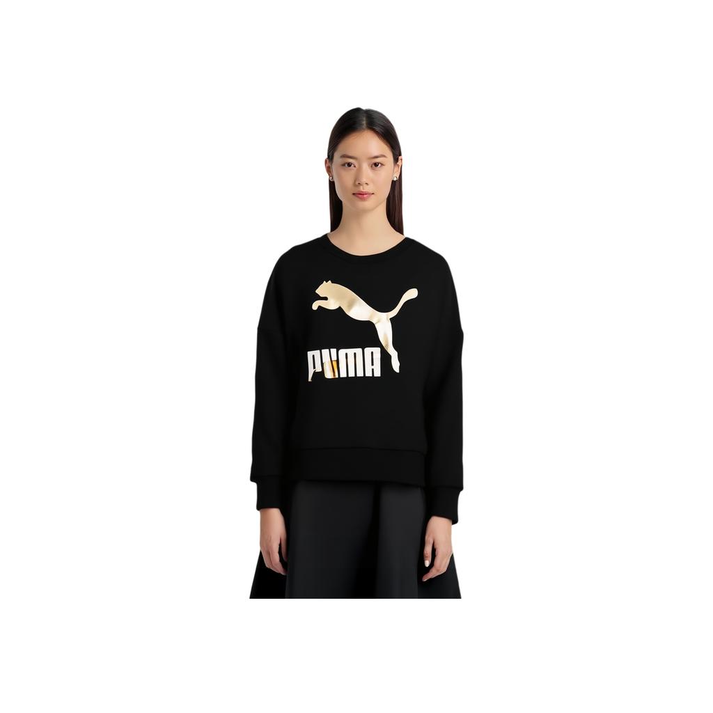 Puma קפוצון צווארון עגול בצבע מנוגד עם לוגו לנשים טופים שחור 531382-51