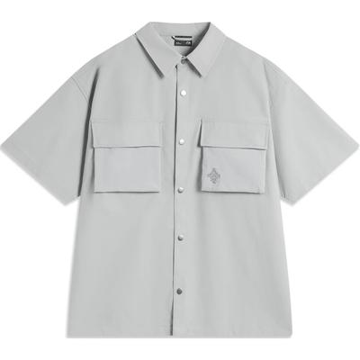 Li Ning China Culture Series Solid Color Button Comfortable Breathable Polo Loose Short Sleeve Shirt Men Shirts Ultimate-Gray ASHU239-1