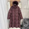 Womens Hooded Down Jacket Winter Warm Thick Puffer Coat Slim Fit Mid-Length With Pocket