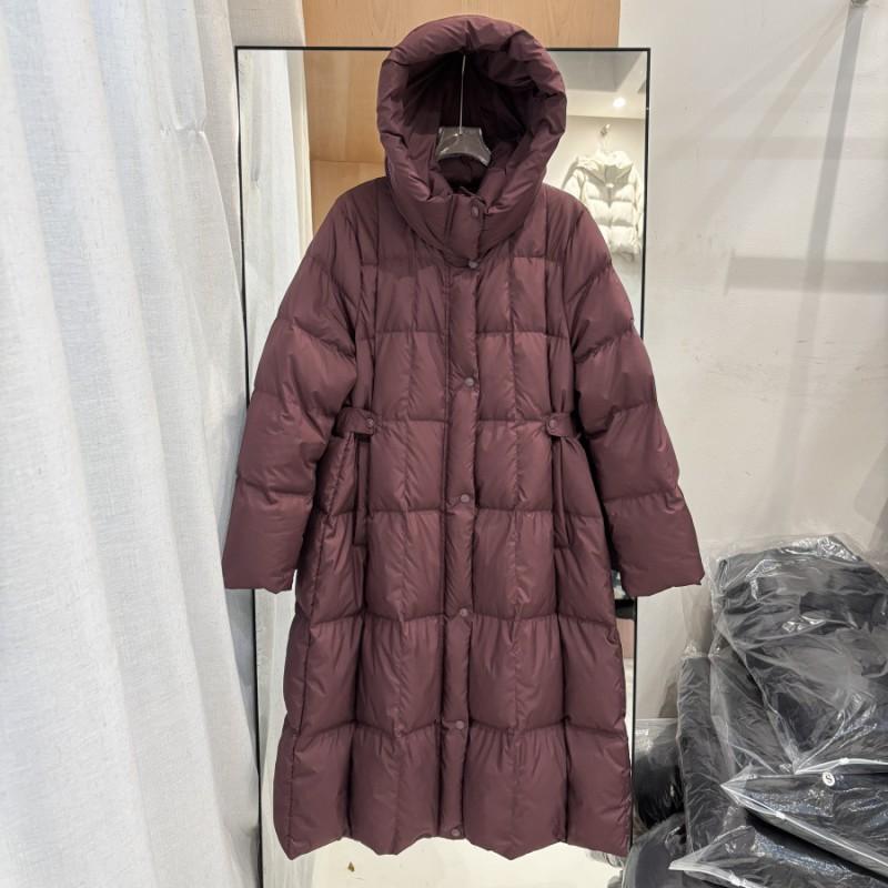 Womens Hooded Down Jacket Winter Warm Thick Puffer Coat Slim Fit Mid-Length With Pocket