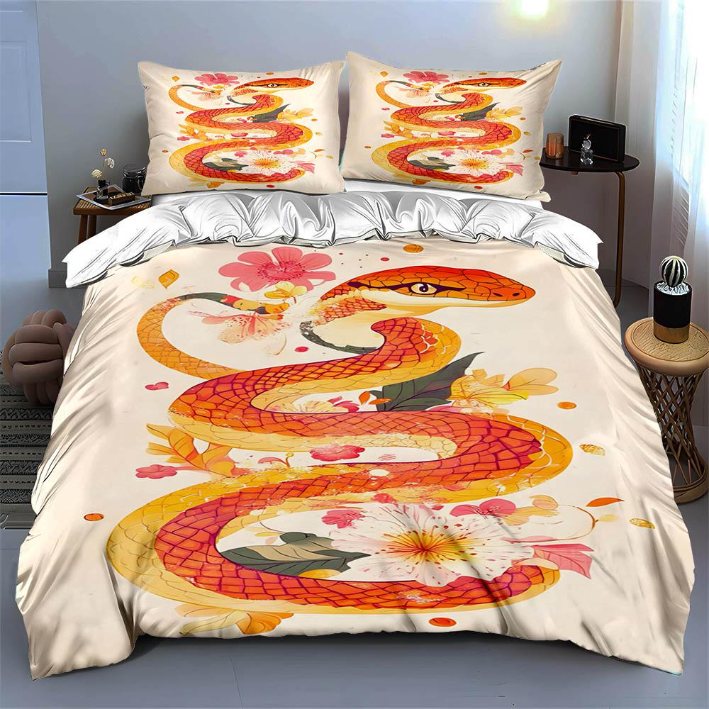 Snake Floral Motif Bedding Duvet Cover Sets Duvet Covers Pillowcases Gifts (1 * Duvet Cover 2 * Pillowcases, Without Duvet Insert)