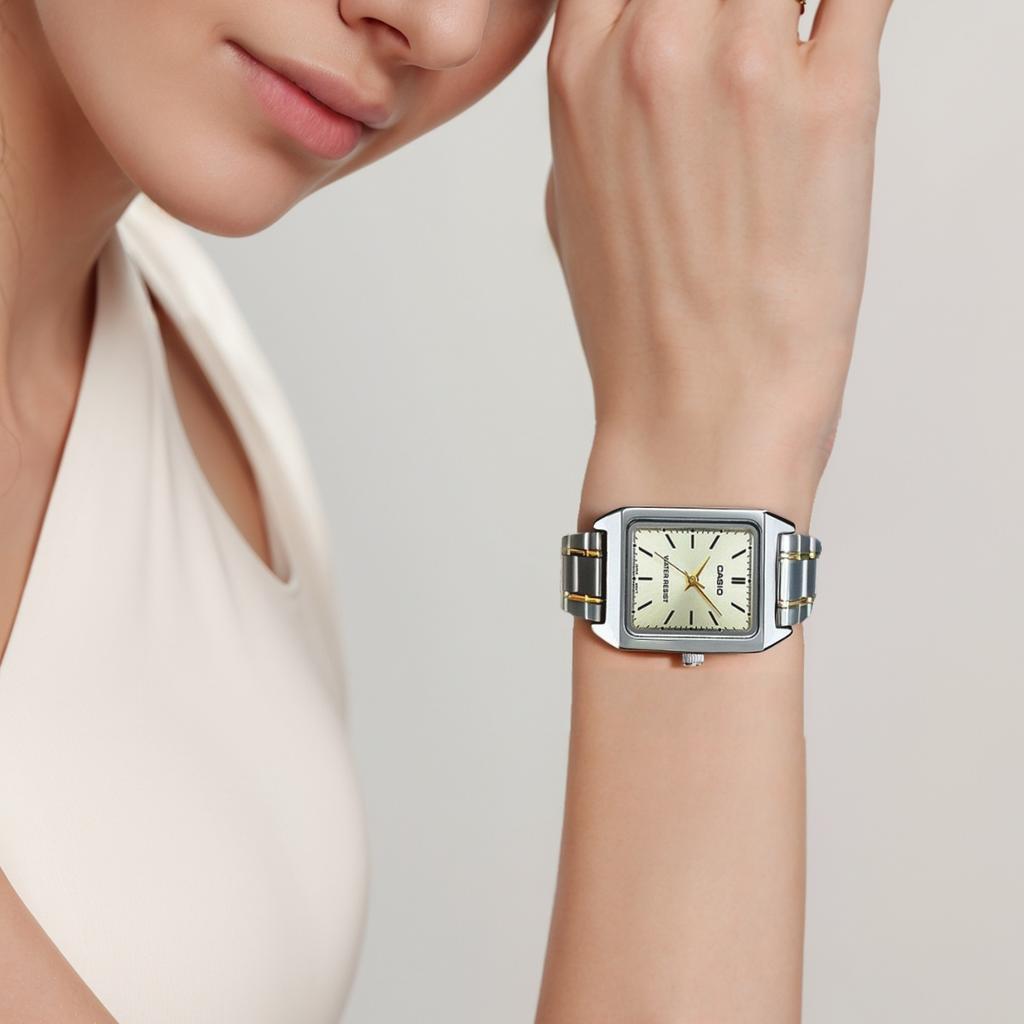 Casio Dress Series Minimalist Elegant Small Dial Quartz Movement Stainless Steel Strap Women Watches Yellow LTP-V007SG-9E