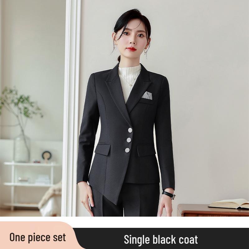 Women's Black Autumn Waist-Slimming Suit Jacket Workwear Set