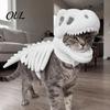 Halloween Party Haustier Zubehör Dinosaurier Skelett Kostüm, Weiches Plüsch T-Rex Trick or Treat Outfit, Lustige Cosplay Kleidung für Katzen Klein