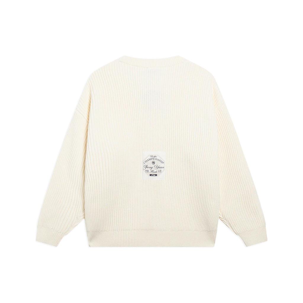 Li Ning Badfive Quest For The Central Plains Letter Print Loose Pullover Sweater Men Sweater Light-Antique-Yellow AMBS157-1