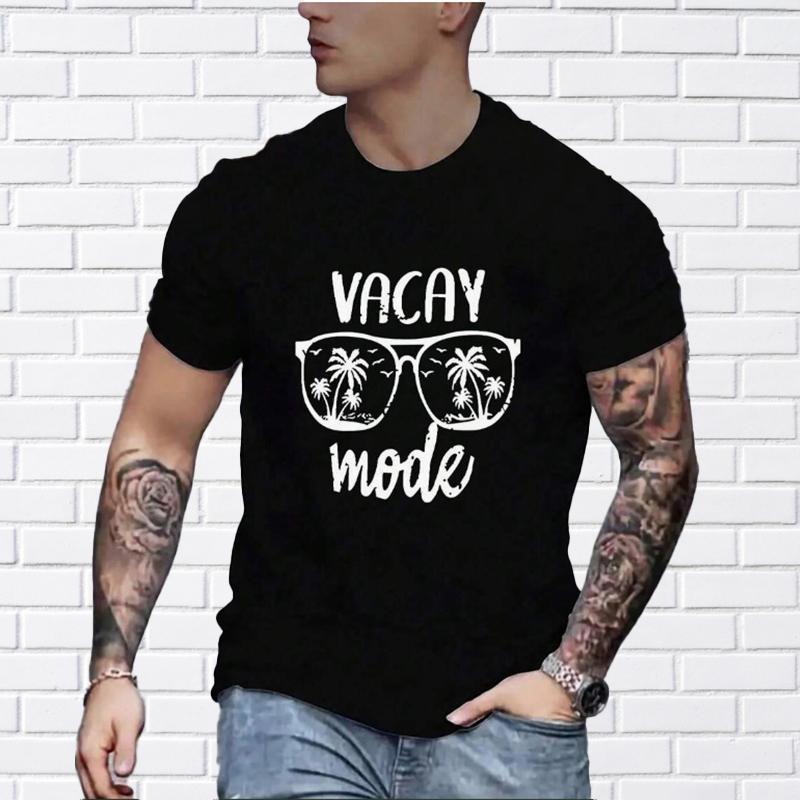 Новая летняя мужская модная футболка с принтом в очках и островом — фото 6