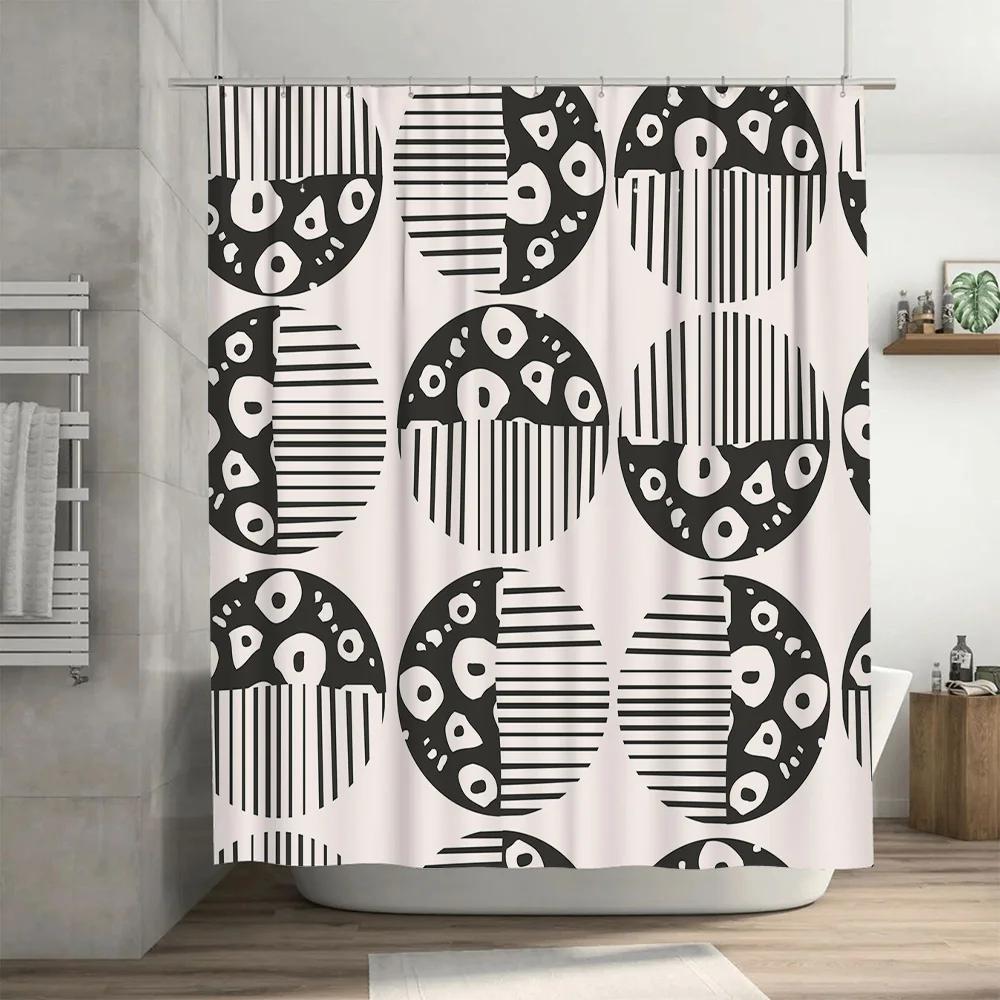 Modern Abstract Bath Shower Curtain with Black White Geometric Design Home Decor Bathroom Accessories for Kids Room Decoration