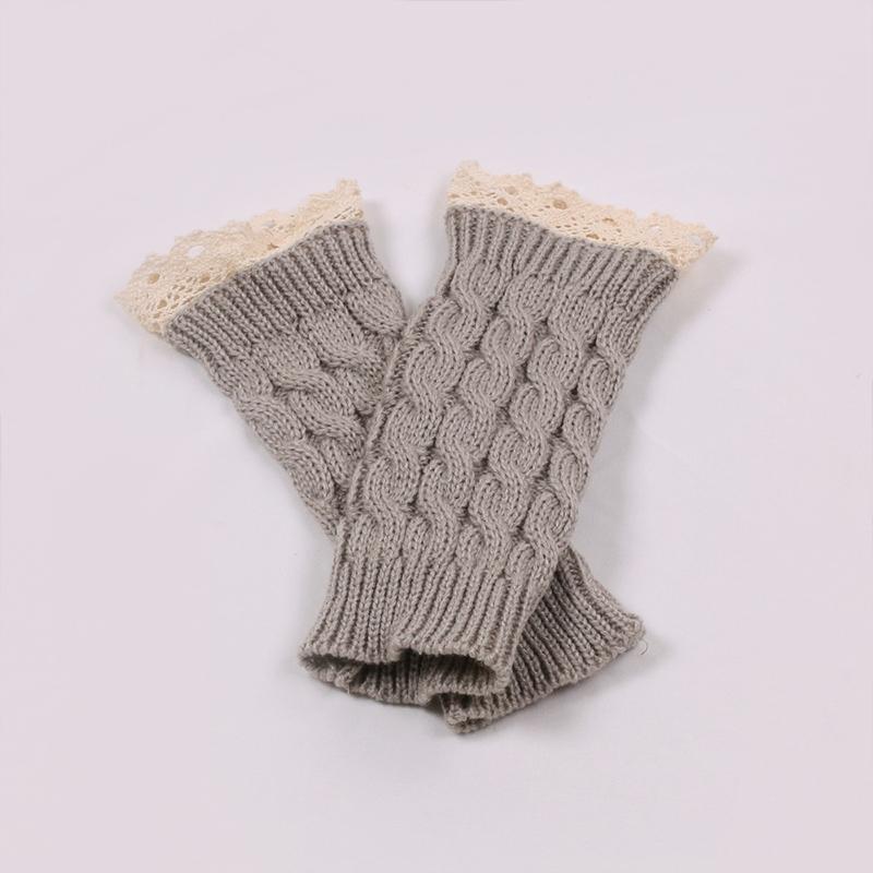 1 Pair Wine Red New Autumn Winter Ladies Warm Japanese Korean Knitted Half Finger Gloves Knitted Glove Lace Sleeve Wrist Guard