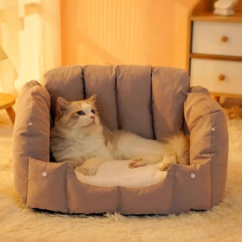 Cuib pentru pisici arcuit cu dublu scop Cuib pentru pisici cald, complet închis, canapea moale și confortabilă, cuib pentru animale de companie, cuib universal pentru pisici și câini