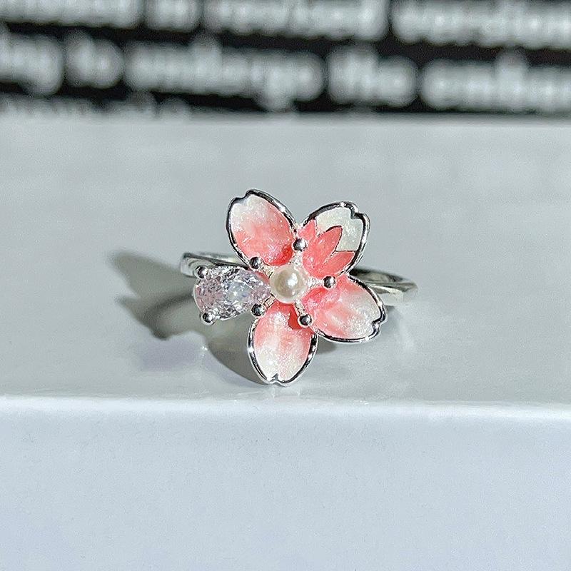 Dopamine Colorful Enamel Flower Butterfly Open Ring Mori Sweet Girly Style Inlaid Zircon Niche Light‑Luxury Adjustable Stackable Decorative Ring