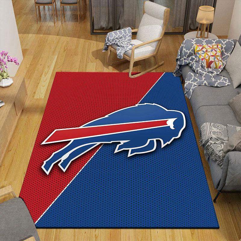 Buffalo Bills Flannel Printed Carpet, Home Sofa Decoration for Living Room & Bedroom, Non‑Slip Play Flannel Floor Mat for Game Room