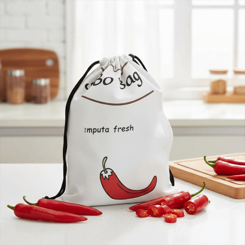 Canvas Vegetable Storage Bag Drawstring Design Vegetable Storage Pouch Food