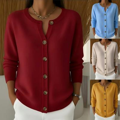 2026 Trendy Women's Slimming Button Cardigan: Round Neck, Loose Fit, Versatile Knit Jacket