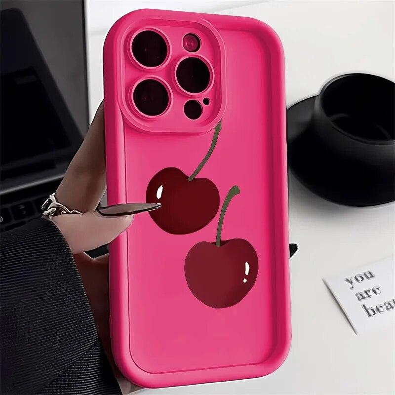 

Милый чехол для телефона с изображением вишни для iPhone 11, чехол Funda iPhone 15, 14, 13, 12 Pro Max X XS XR 7 8 Plus SE 2020, мягкий матовый чехол ярких цветов For iPhone 13 Pro
