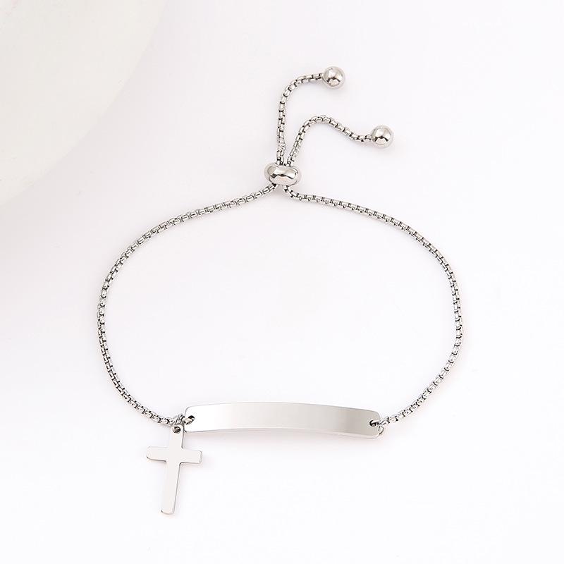 Adjustable Stainless Steel Bracelet with Laser Engraved Butterfly and Curved Plate