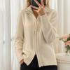 Women's 2025 Autumn/Winter Lapel Long Sleeve Knit Cardigan Sweater Coat with Zipper