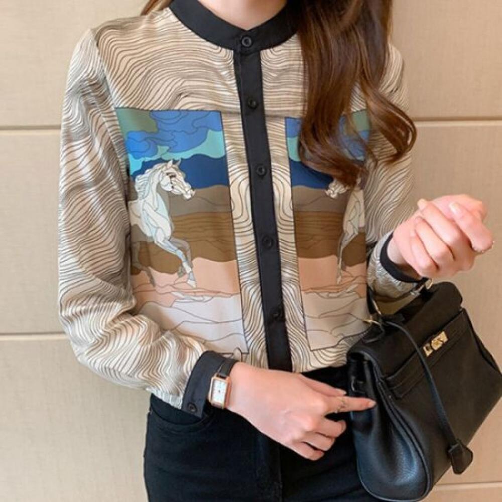 Navava Nb2373 Knots Print Round Neck Long Sleeve Shirt