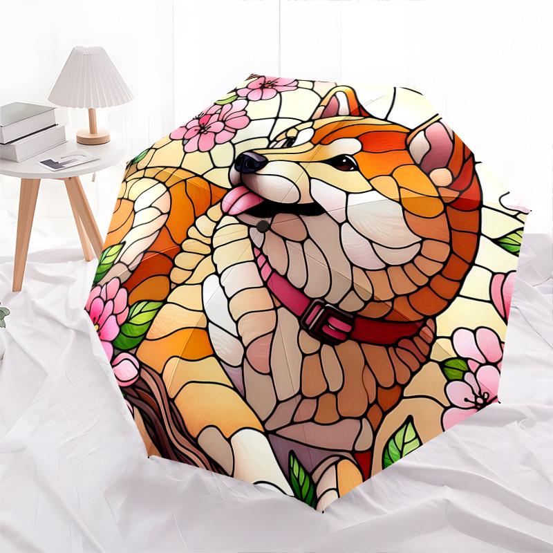 Farbe Retro Hundemotiv Automatisches Öffnungs- und Schließschirm 8 Rippen, Geeignet für Freizeit und Ausgehen, Outdoor-Accessoire, Gotischer Stil,